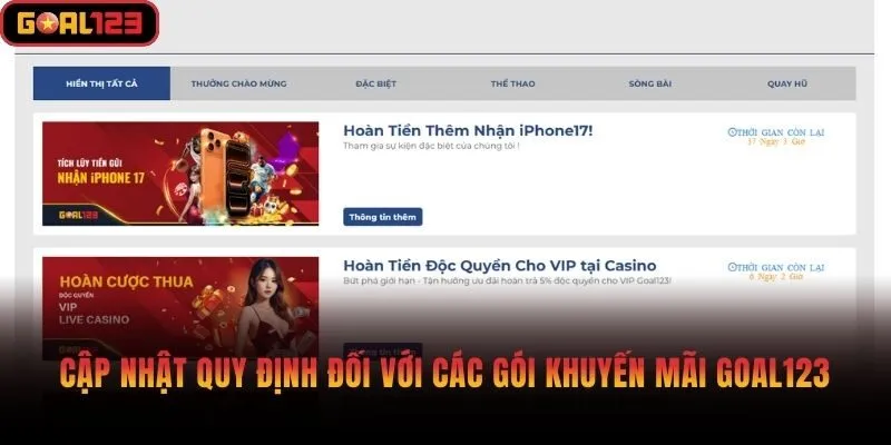 Cập nhật quy định đối với các gói khuyến mãi Goal123